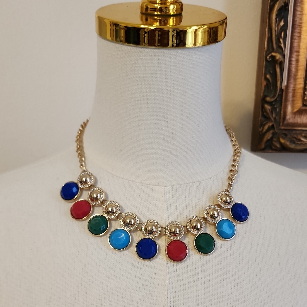 Multicolor Gem Disc Statement Necklace Charter Cl… - image 1